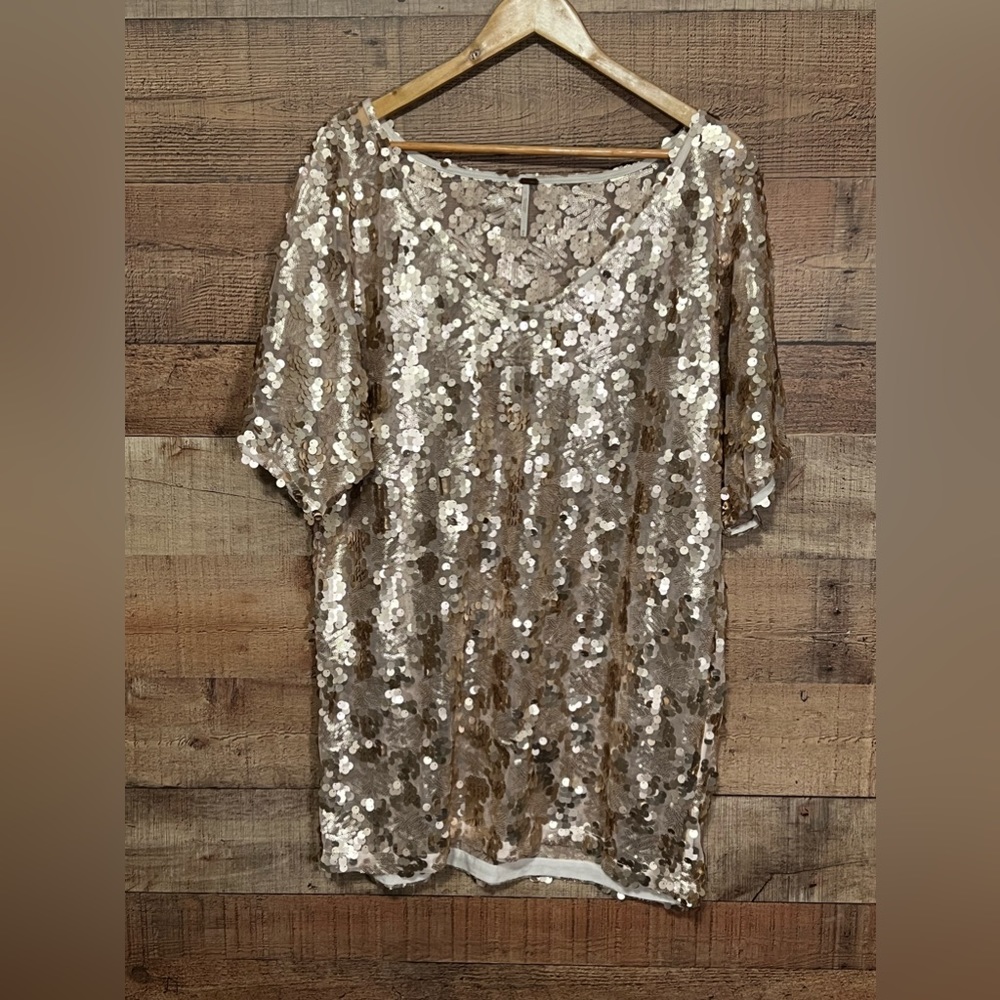 Free People Sequin Gold T-Shirt Dress size Medium